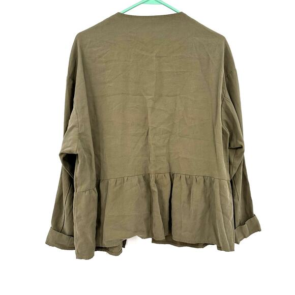 Zara Size XL‎ Long Sleeve Lightweight Jacket Green Ruffle Bottom Pockets Casual - Picture 2 of 4